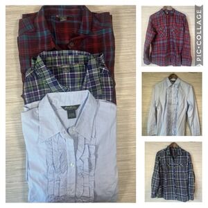 Eddie Bauer Womens Long Sleeve Button Down Shirt L Lot Set of 3 Plaid & Striped
